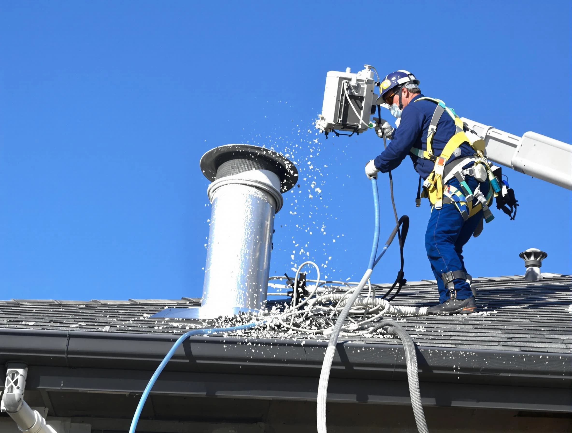Grayson Dryer Vent Cleaning certified technician safely cleaning a roof-mounted dryer vent in Grayson