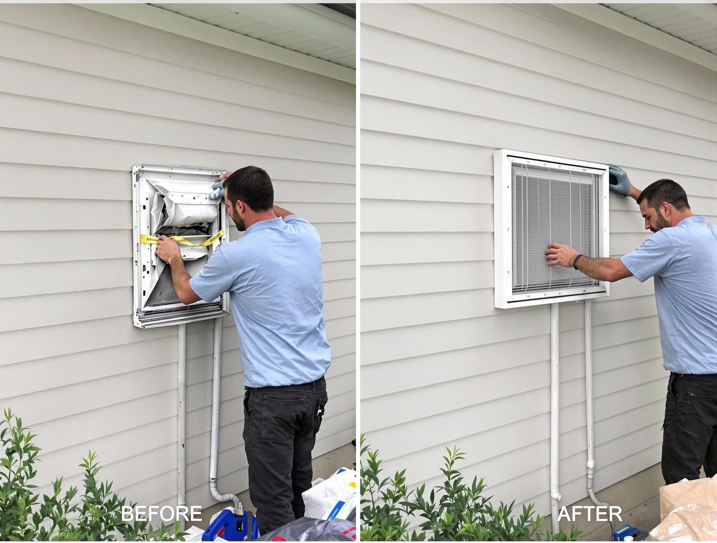 Grayson Dryer Vent Cleaning technician installing high-quality dryer vent cover at a residential property in Grayson