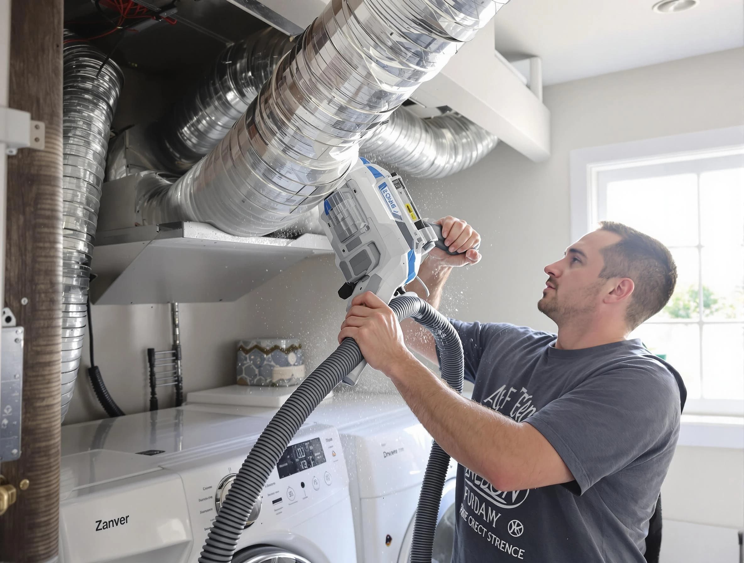 Grayson Dryer Vent Cleaning specialist cleaning deep within a dryer vent duct system in Grayson